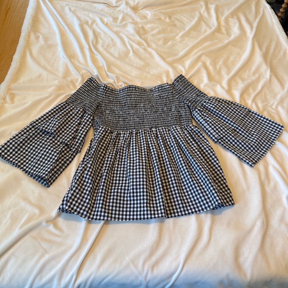 Bar III Black and White Smocked Top